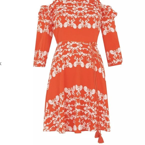 Whistles Coral flower Midi shoulder cut out Dress Size US 2 perfect condition - Picture 4 of 9